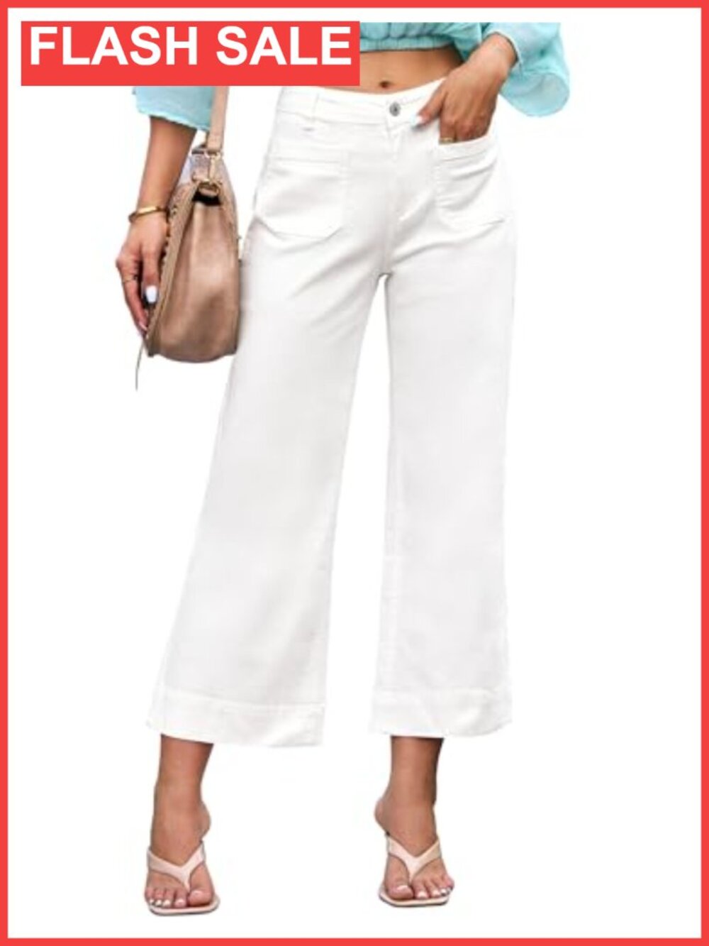 High Waisted Wide Leg Crop Flare Jeans Stretch Denim Pants